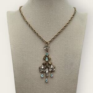Aurora Borealis Rhinestone Chandelier Pendant Necklace – Avon Vintage 1980s